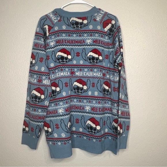 Disney Stitch Melé Kalikimaka Blue Christmas Sweater Holiday Size Large - Picture 10 of 11